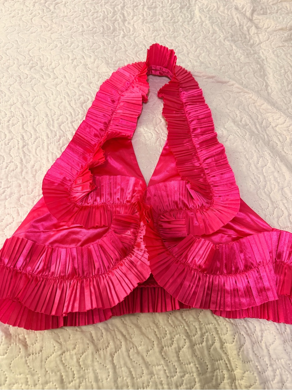 Ruffled Halter Bralette in Hot Pink